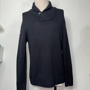 G/Fore Men's Black Wool Shawl Neck Knit Sweater Golf  Size L